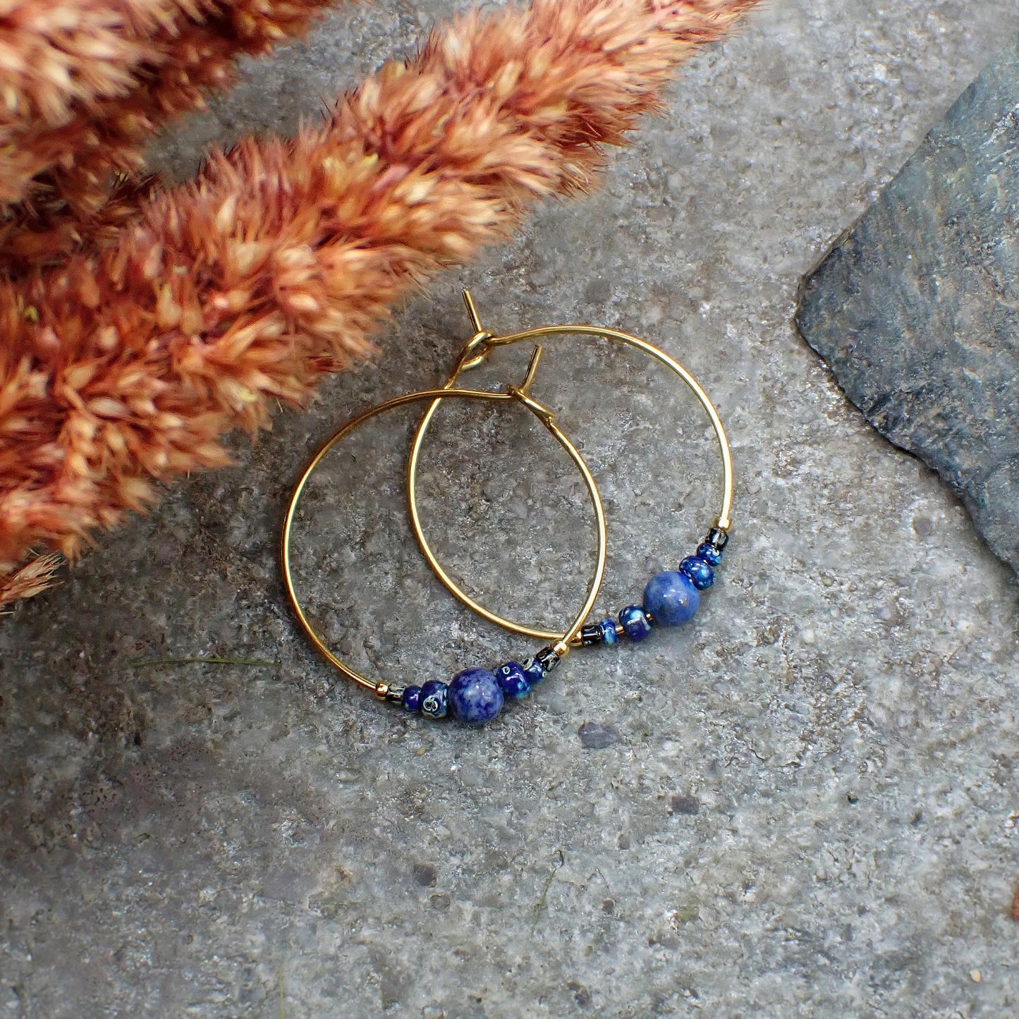 Hoepel oorbellen - Lapis Lazuli