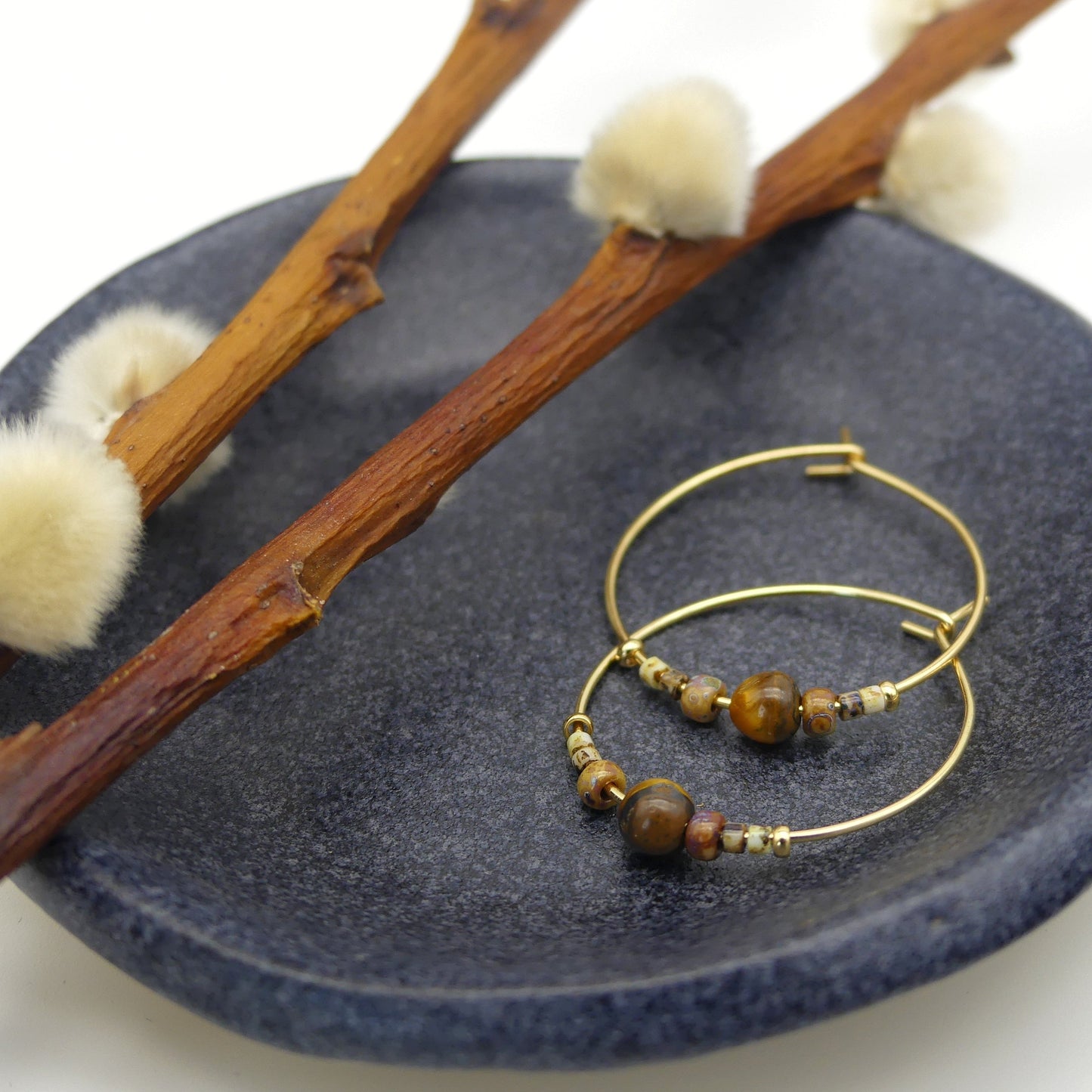 Hoop earrings - Tiger eye