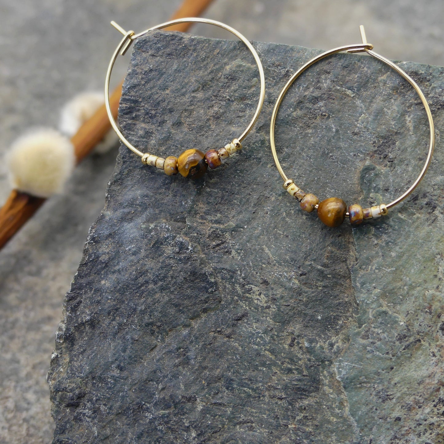 Hoop earrings - Tiger eye