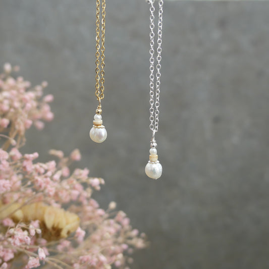 handgemaakte duurzame parel ketting met schelp in goud of zilver