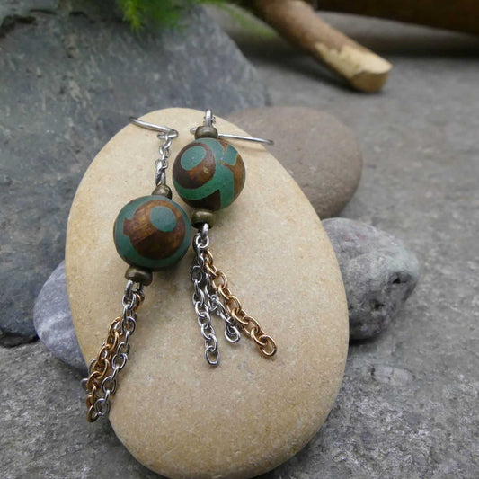 Earrings - Dzi Agate
